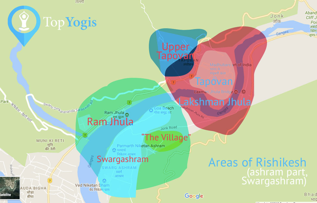 Areas of Rishikesh ashram part and yoga schools