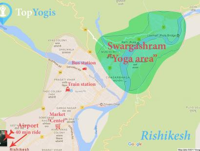 Rishikesh map of the city how to get to yoga schools and shrams